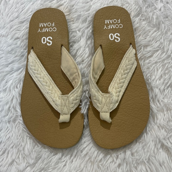 SO COMFY FOAM Sandals/FLIPFLOP - Tan and Cream WOMENS SIZE 6 - Picture 2 of 4